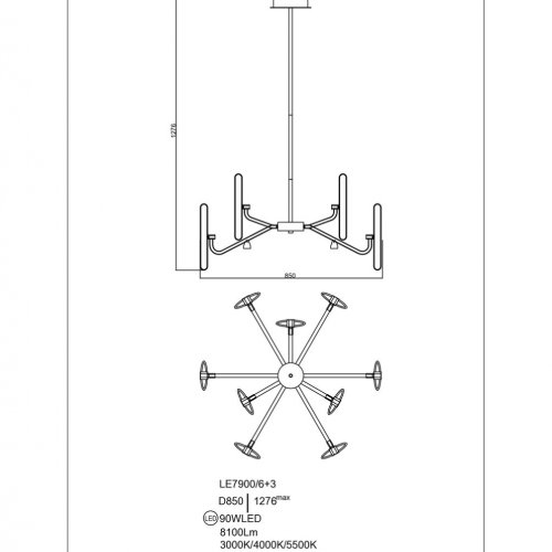 Подвесная люстра Irene LE7900/6+3 Gold