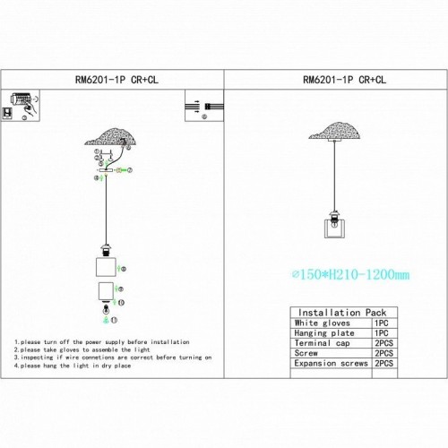Подвесной светильник iLamp King RM6201-1P CR+CL Подвесной светильник iLamp King RM6201-1P CR+CL