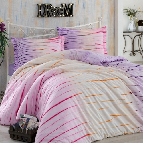 Комплект полутороспального постельного белья из поплина «BATIK KIRIK», лиловый, полосы