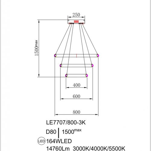 Подвесная люстра Aida LE7707/800-3K Gold