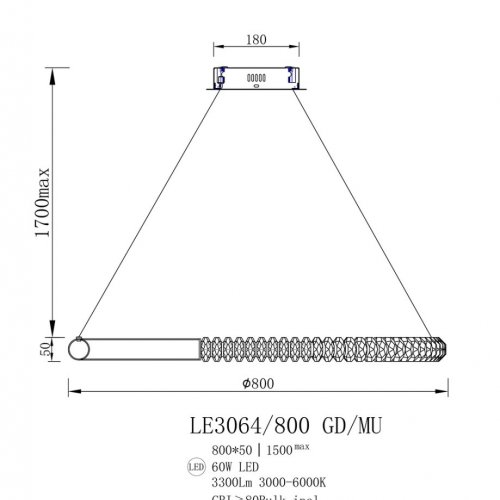 Подвесная люстра Tesla LE3064/800 GD/MU