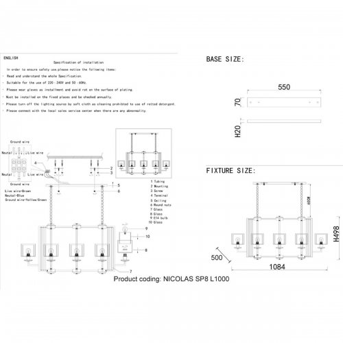 Подвесная люстра Crystal Lux Nicolas SP8 L1000 Nickel/White