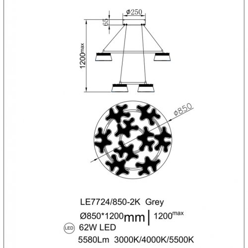 Подвесная люстра Recif LE7724/850-2K Grey