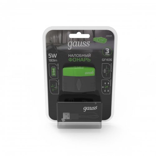 Налобный светодиодный фонарь Gauss аккумуляторный 30х50 180 лм GF406 Налобный светодиодный фонарь Gauss аккумуляторный 30х50 180 лм GF406