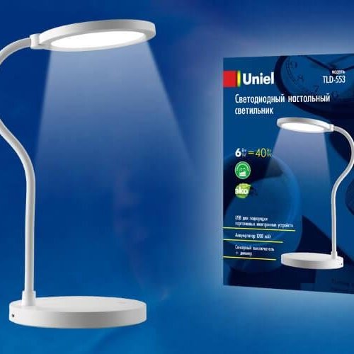 Настольная лампа (UL-00003338) Uniel TLD-553 White/LED/400Lm/4500K/Dimmer/USB