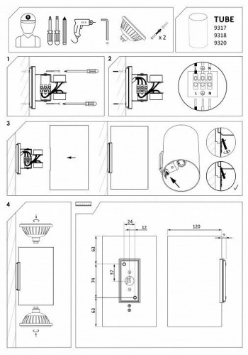 Настенный светильник Nowodvorski Tube 9320 Настенный светильник Nowodvorski Tube 9320