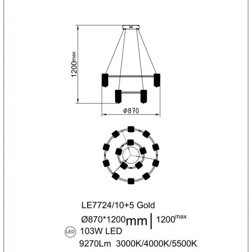 Подвесная люстра Cascade LE7717/10+5 Gold
