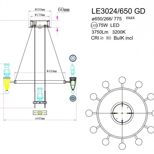 Подвесная люстра Joli LE3024/650 GD