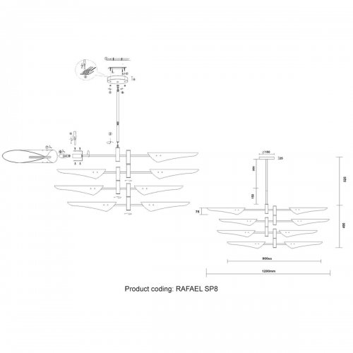 Подвесная люстра Crystal Lux Rafael SP8 Chrome Подвесная люстра Crystal Lux Rafael SP8 Chrome