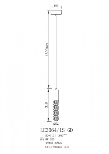Подвесной светильник Tesla LE3064/1S GD