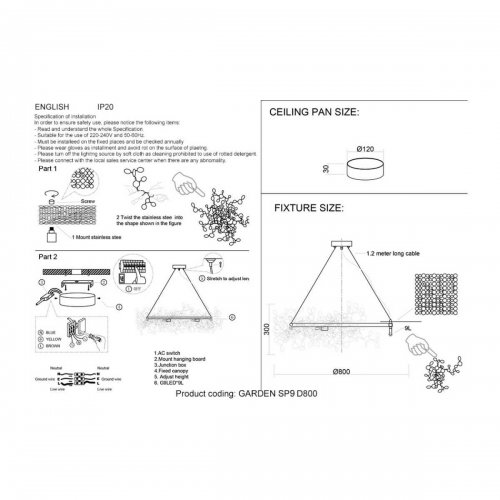 Подвесная люстра Crystal Lux GARDEN SP9 D800 GOLD Подвесная люстра Crystal Lux GARDEN SP9 D800 GOLD