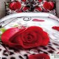 Полуторное постельное белье сатин (роза на леопарде)